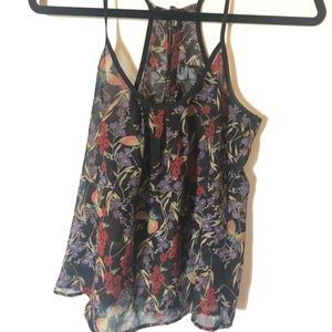 Sheer black and floral tank top size S